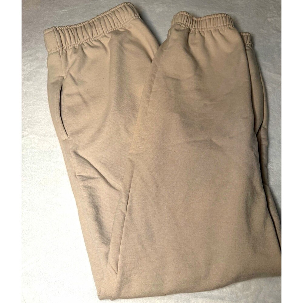 Zella Women’s Beige Fleece Jogger Pants Size S Elastic Waist Pockets Logo